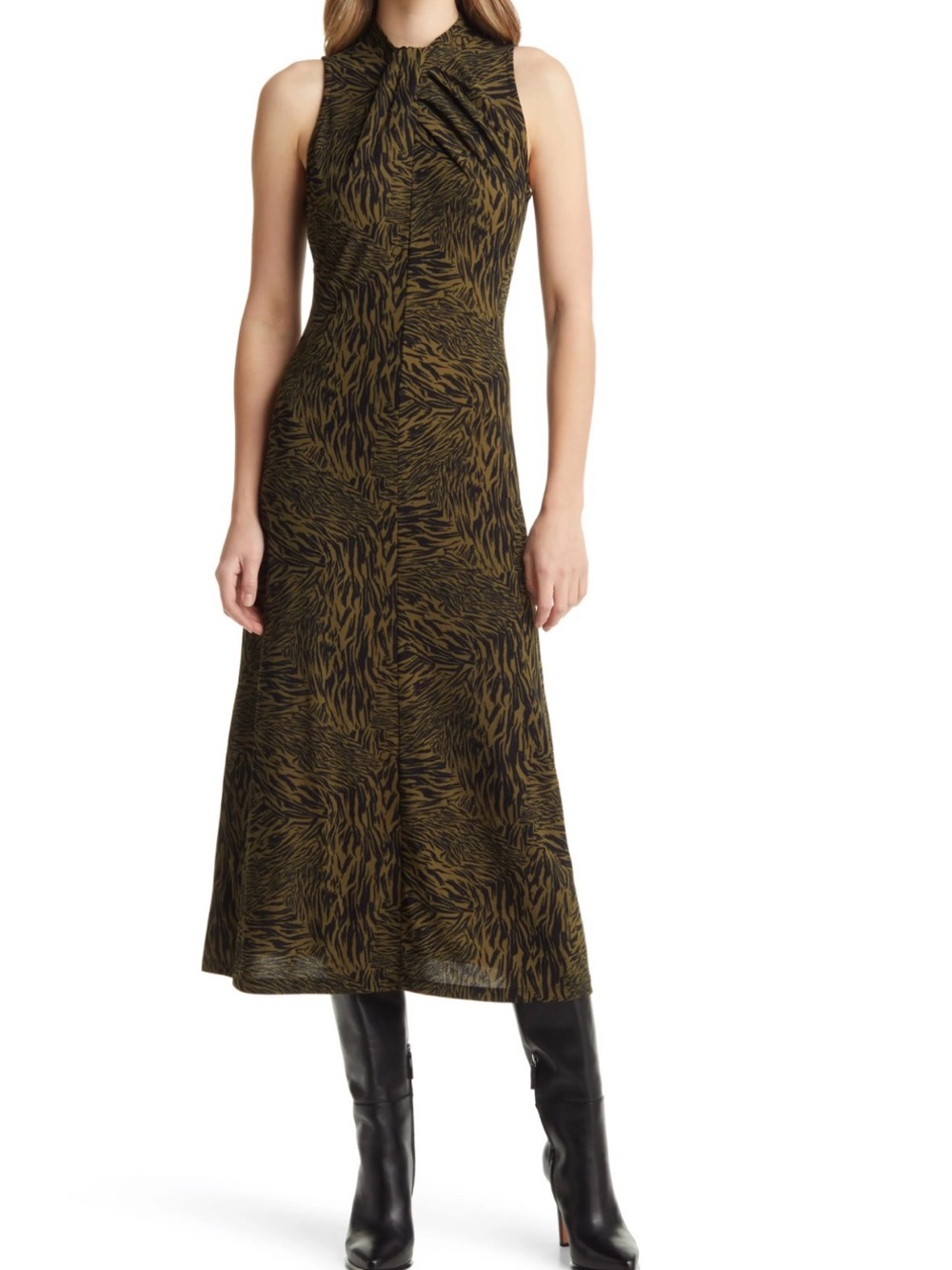 Halogen Olive and Black Zebra-Print Sleeveless Maxi Dress